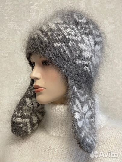 Шапка ушанка вязаная зимняя