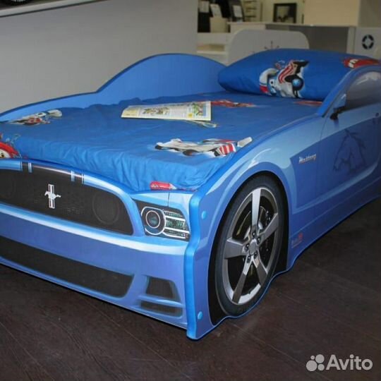Кровать-машина мустанг синий