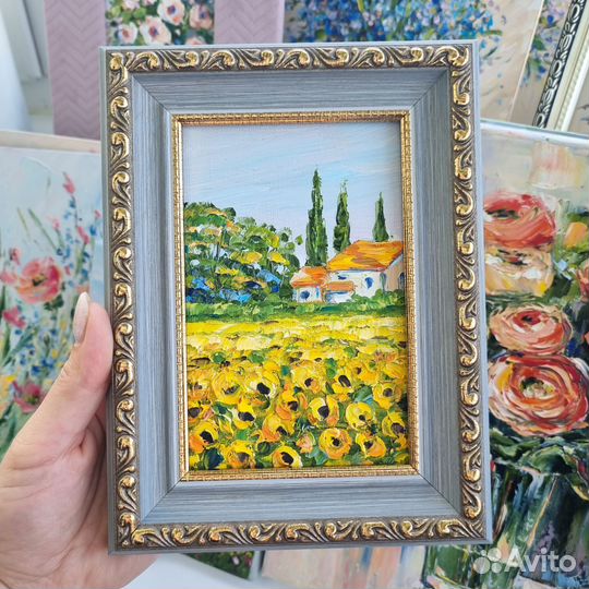Картина маслом Прованс подсолнухи цветы пейзаж