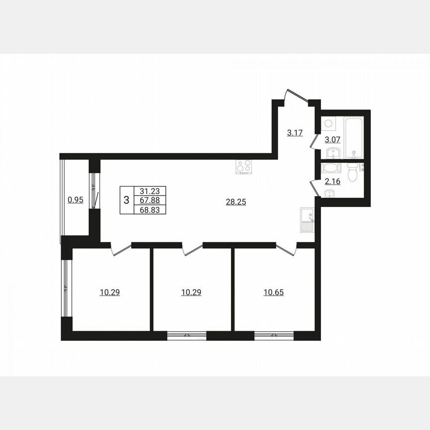 3-к. квартира, 63,7 м², 2/8 эт.
