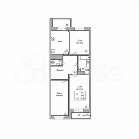 3-к. квартира, 99,1 м², 2/12 эт.