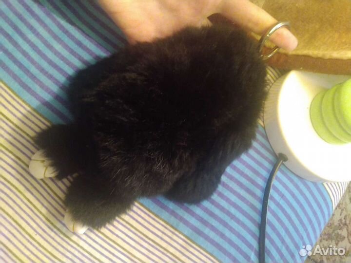 Очень пушистый чёрный заяц-брелок