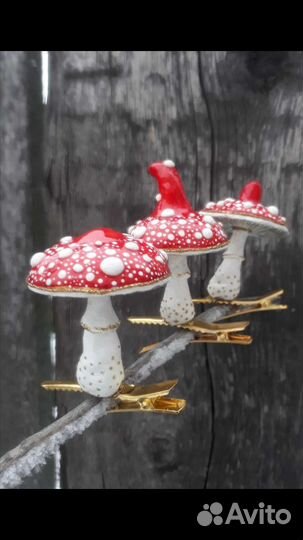 Елочная игрушка мухомор на прищепке