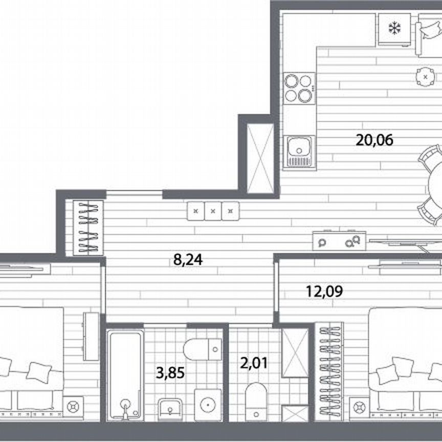 2-к. квартира, 60,1 м², 3/13 эт.