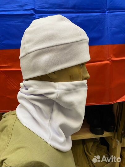 Шапка и шарф труба цвет белый флис