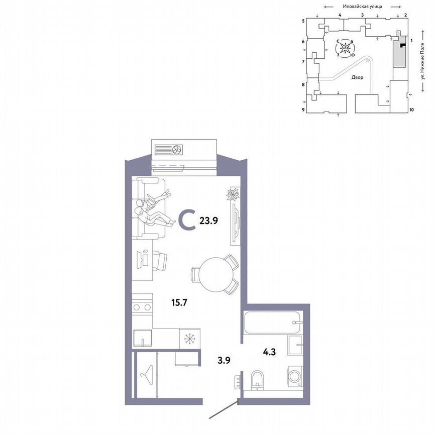Квартира-студия, 23,9 м², 3/12 эт.