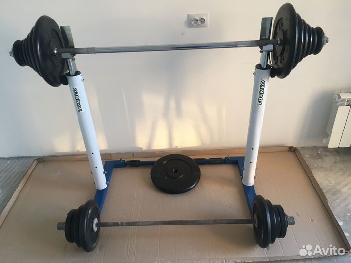 Стойка для штанги, штанга, блины