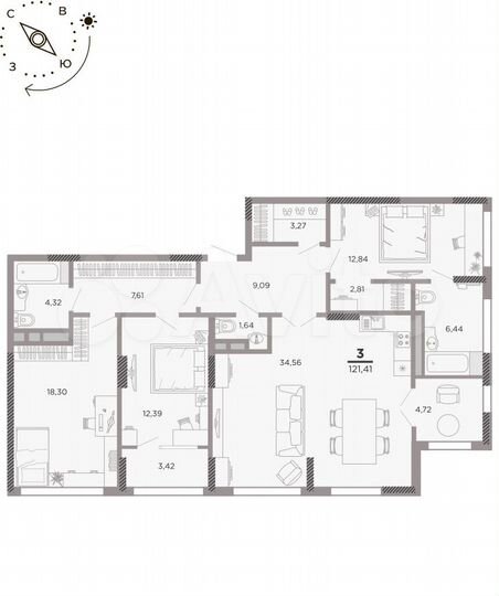 3-к. квартира, 121,4 м², 25/25 эт.