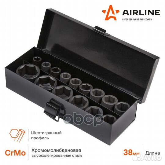 Набор головок ударн. 1/2 38мм 15пр. (10,11,12,1