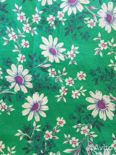 Отрез ткани хлопок СССР. Цветы на бирюзовом