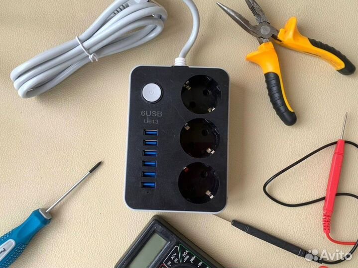 Умный сетевой фильтр удлинитель с 6 usb новый