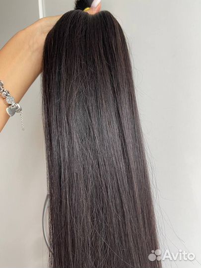 Волосы натуральные, срез 60 см, черные, новые