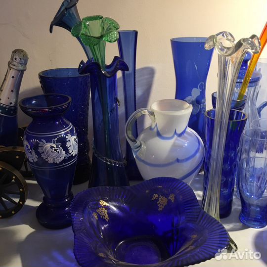 Ваза синее стекло