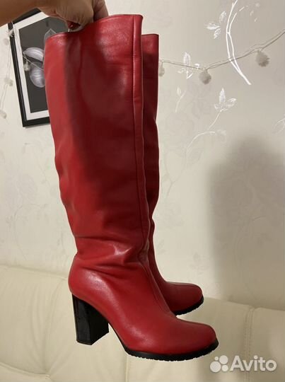 Сапоги красные осенние кожаные женские 36