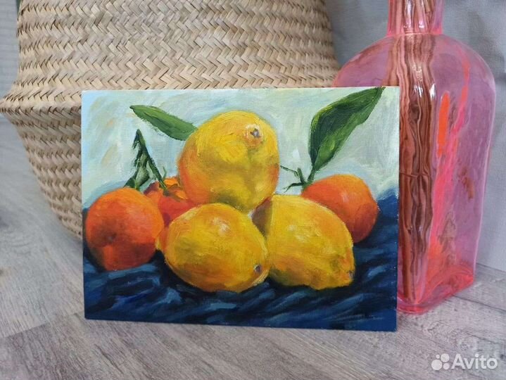 Этюд маслом, картина лимоны