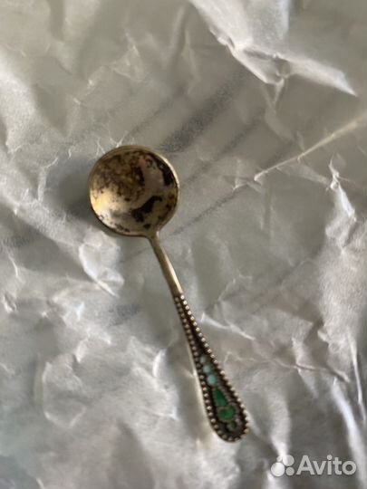 Антикварная солонка с ложечкой. Серебро 916 пр