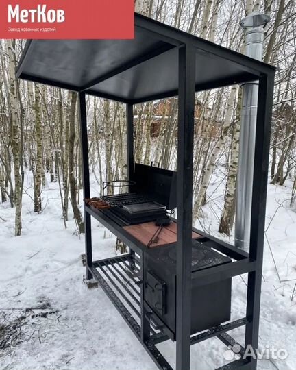 Мангал с печью под казан и крышей