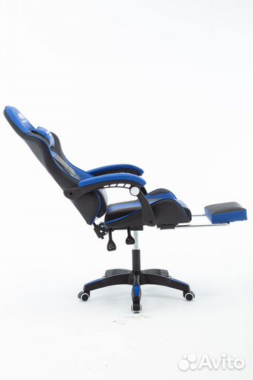 Игровое кресло черно-синее с подставкой