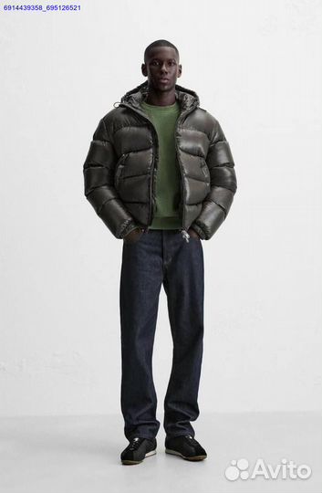 Пуховик Zara x Moncler Глянцевый Хаки (Арт.61177)