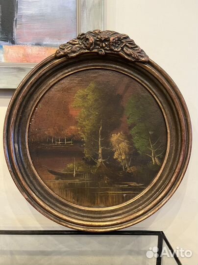 Антикварный набор для камина латунь, картина живо