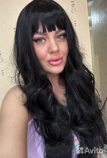 Парик черный каскад волна 70 см