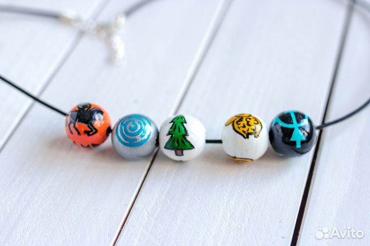 Перси Джексон бусы и браслеты из дерева с росписью