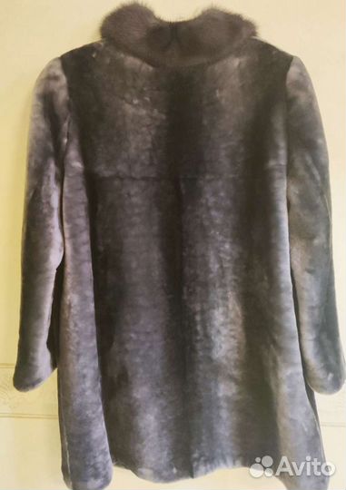 Шуба мутоновая серо-голубая размер 50-52