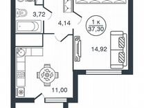 1-к. квартира, 37,3 м², 13/15 эт.