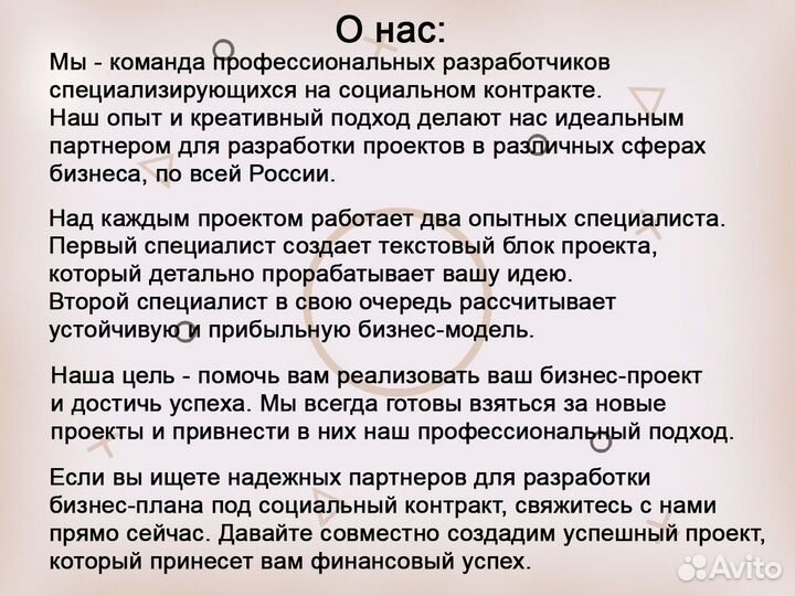 Бизнес план. заключение соц. контракт на 350 000р