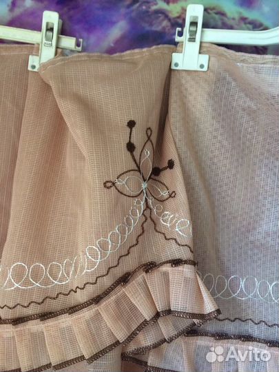Шторы + тюль/Бежевые с вышивкой/Тонкие/Беларусь