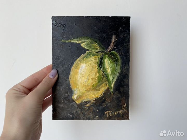 Картина маслом на картоне Лимон