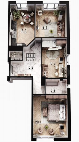 3-к. квартира, 98 м², 3/10 эт.