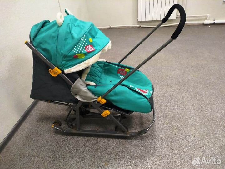 Зимние санки-коляска Nika с лисичкой изумрудный