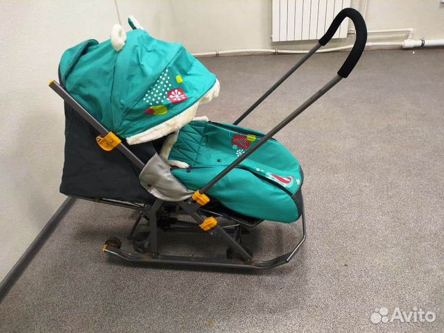 Зимние санки-коляска Nika с лисичкой изумрудный