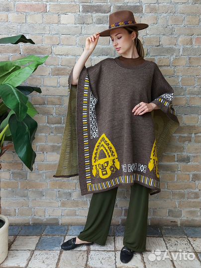 Пончо женское Перу цвет кофе Туми