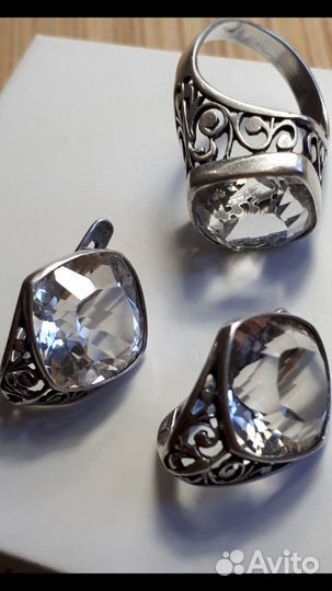 Серебро 925 проба, горный хрусталь