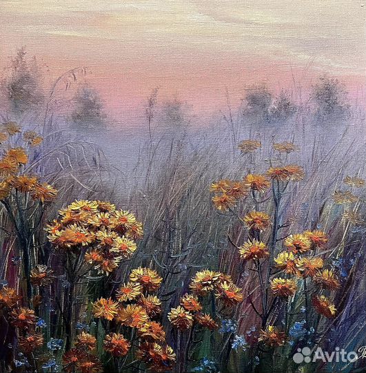 Интерьерная картина, пейзаж с цветами. Принт