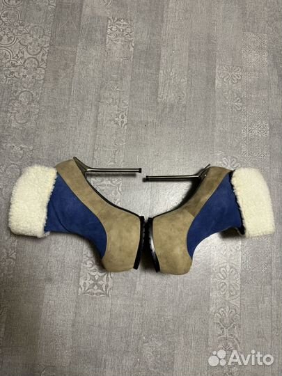 Ботильоны зимние на каблуке замшевые