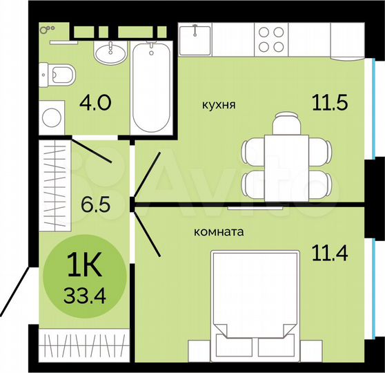 1-к. квартира, 33,4 м², 13/17 эт.