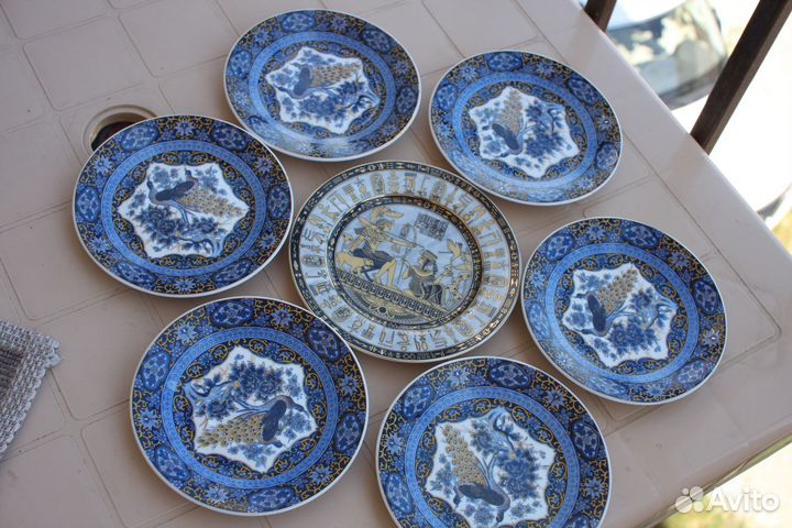 Китайский фарфоровый чайный сервиз 7+2 костяной