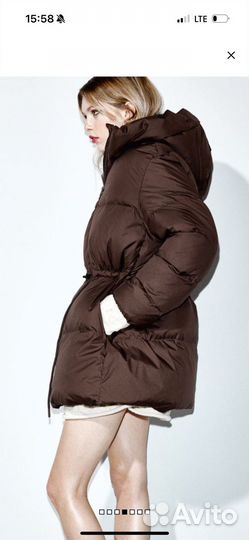 Пуховик h&m premium коричневый