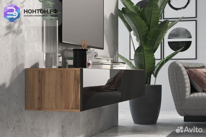 Тв-тумба somero дуб вотан / черный глянец