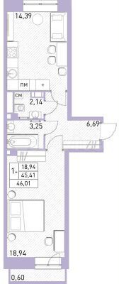 2-к. квартира, 46 м², 8/17 эт.