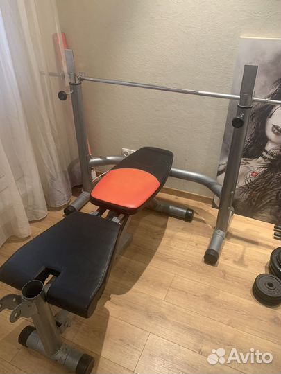 Скамья для жима, гриф, блины