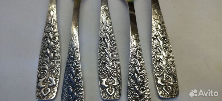 Ложки чайные 5шт, мельхиор С позолотой СССР новые