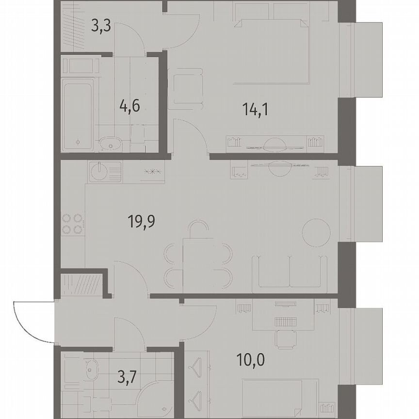 2-к. квартира, 59,3 м², 5/12 эт.