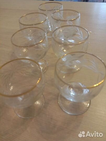 Винтажные рюмочки хрусталь мини с золотым ободком
