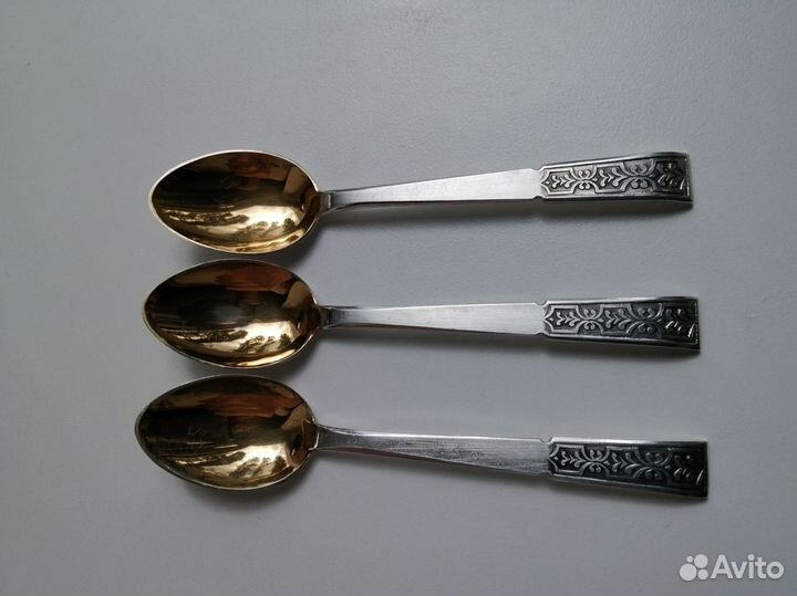 Ложки чайные, серебро 916 пробы. Лот 3 штуки