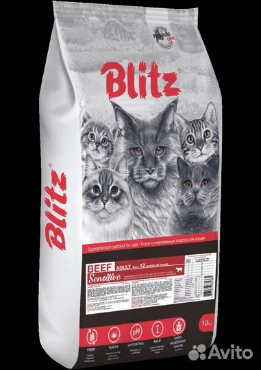 Сухой корм для кошек Blitz Sensitive с Говядиной
