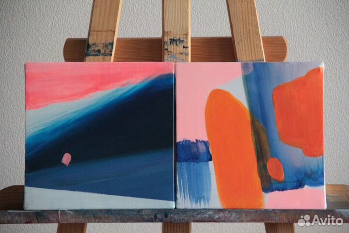 Панно из двух картин «Абстракция», акрил, 20х20